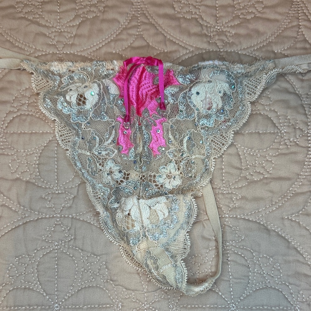 Victoria's Secret Lace Thong in Pink and Cream